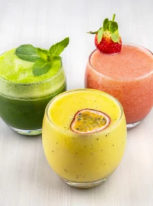 A colorful glass of freshly squeezed healthy juice.