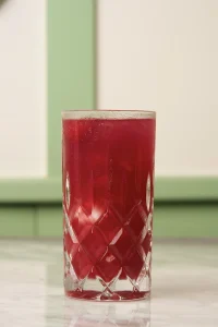 Ladurée Rose du Jardin iced tea with raspberries, lychee, and ginger ale